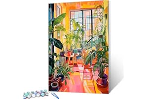 Aihonmin Tropical Green Leaf Potted Plant Paint by Numbers Kits for Adults DIY Canvas Oil Painting Acrylic Pigment Kits Paint by Number Moden Style Home Wall Art Decor Gift 16x20In (Frameless)