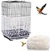 DECKALY Bird Cage Seed Catcher, Seed Catcher Guard Net Cover, Parrot Nylon Mesh Net Cover, Universal Soft Airy Cage Net Stretchy Skirt for Round Square Cages (Daisy-White, 15.7" x87")