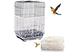 DECKALY Bird Cage Seed Catcher, Seed Catcher Guard Net Cover, Parrot Nylon Mesh Net Cover, Universal Soft Airy Cage Net Stretchy Skirt for Round Square Cages (Daisy-White, 15.7" x87")