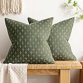 MIULEE Pack of 2 Decorative Vintage Burlap Linen Spring Throw Pillow Covers Modern Farmhouse Pillowcase Rustic Woven Textured Cushion Cover for Sofa Couch Bed 18x18 Inch Olive Green