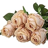 Artificial Realistic Roses Champagne Flowers 24" Real Touch Silk Roses Bouquet Long Stems Rose for Flower Arrangement Fake Roses Decor for Home Party Wedding Table Centerpieces Roses Realistic - 5 Pcs