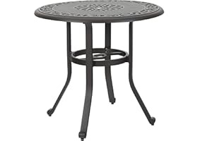MFSTUDIO Cast Aluminum Patio Bistro Table, 32”Patio End Table Small Round Outdoor Side Table with Umbrella Hole for Garden, Backyard