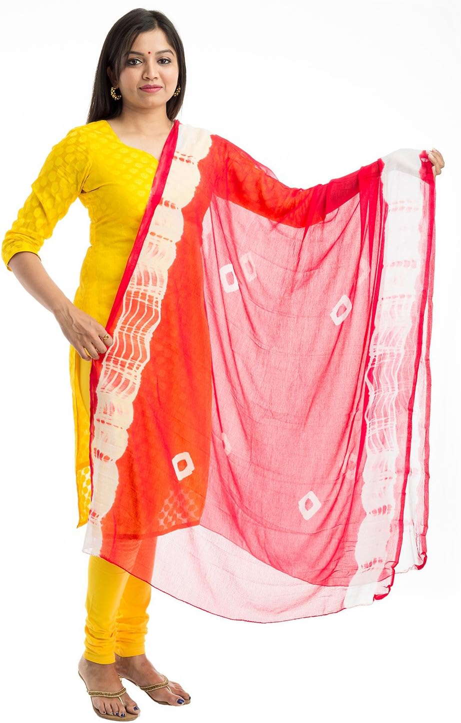 Lionize Women's Chiffon Bandhani Dupatta, Hijab, Stole, Scarf (Rani Pink)