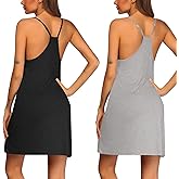 Ekouaer 2 Pack Nightgown for Womens Sleeveless Sleep Shirt Spaghetti Strap Solid Nighties Racerback Sleepwear Sleep Tank