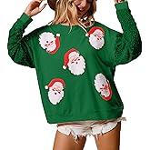 NUFIWI Women Christmas Sweatshirt Sequined Long Sleeve Glitter Santa Shirt Funny Merry Sweatshirts Xmas Holiday Pullover