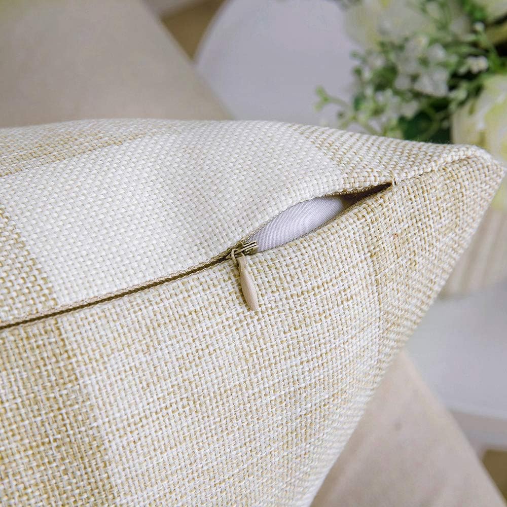 MIULEE Pack of 2 Retro Checkers Plaids Cotton Linen Soft Soild Decorative Square Throw Pillow Covers Home Decor Design Set Cushion Case for Sofa Bedroom Car 18x18 Inch Cream White and White: Home & Kitchen