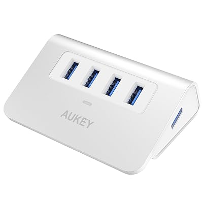 AUKEY USB Hub 3.0 Portátil Aluminio 4 Puerto USB 3.0 Hub para Transferencia de Datos con Cable USB de 3.3 pies para MacBook Air, Mac Mini, iMac, Ordenador portátil, PC, Unidades Flash USB, etc, Disco Duro HDD (Plata)