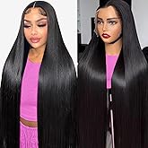 Zlzlblbl 32 Inch 13x6 Lace Front Wigs Human Hair Pre Plucked 100% Human Hair Wig Straight HD Lace Frontal Wigs Glueless Wigs for Women Natural Color
