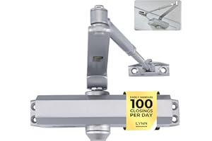 LYNN HARDWARE Medium Duty Automatic Door Closer (Silver) - Highly Durable Cast Aluminum, Commercial or Home Use, Adjustable Speed Controls, 3 Mounting Options, 3 Hour Fire Rated (DC6003 Model)