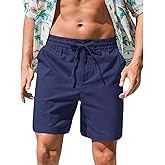 RQP Mens Cotton Linen Shorts Casual Drawstring 7inch Inseam Shorts Stretch Summer Beach Wear