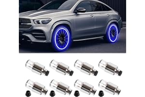 Kutyun 8PCS LED Wheel Lights, Automotive Tire Light Assemblies, Air Neon Valve Light, Waterproof LED Flashing Light, Car Exterior Accessories Tire Valve Caps Lamp Universal for Car Bike (Blue)