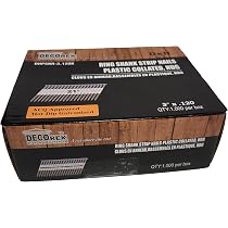 Decorex Hardware Framing Nails – 3" X .120 Ring Shank, Hot Dipped Galvanized, 21° Plastic Collated, 1000-Pack