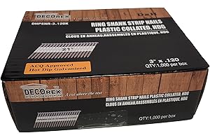 Decorex Hardware Framing Nails 3" x .120 Ring Shank, Hot Dipped Galvanized, Plastic Collated, Full Round Head 21 Degree for N