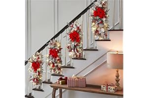 SAFIGLE Cordless Light Up Christmas Teardrop Swags Prelit Stairs Christmas Garland Christmas Swag Wreath for Front Door Hanging Pre-Lit Stairway Swag Trim Ornaments for Holiday Window Stair Decor