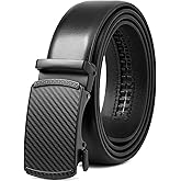 SENDEFN Men's Leather Belt - Automatic Ratchet Slide Buckle, Easy Trim-to-Fit Function, Packaged with Gift Box