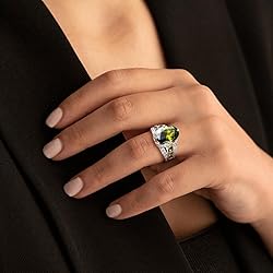 Men Silver Signet Ring with Gemstone 925 Sterling