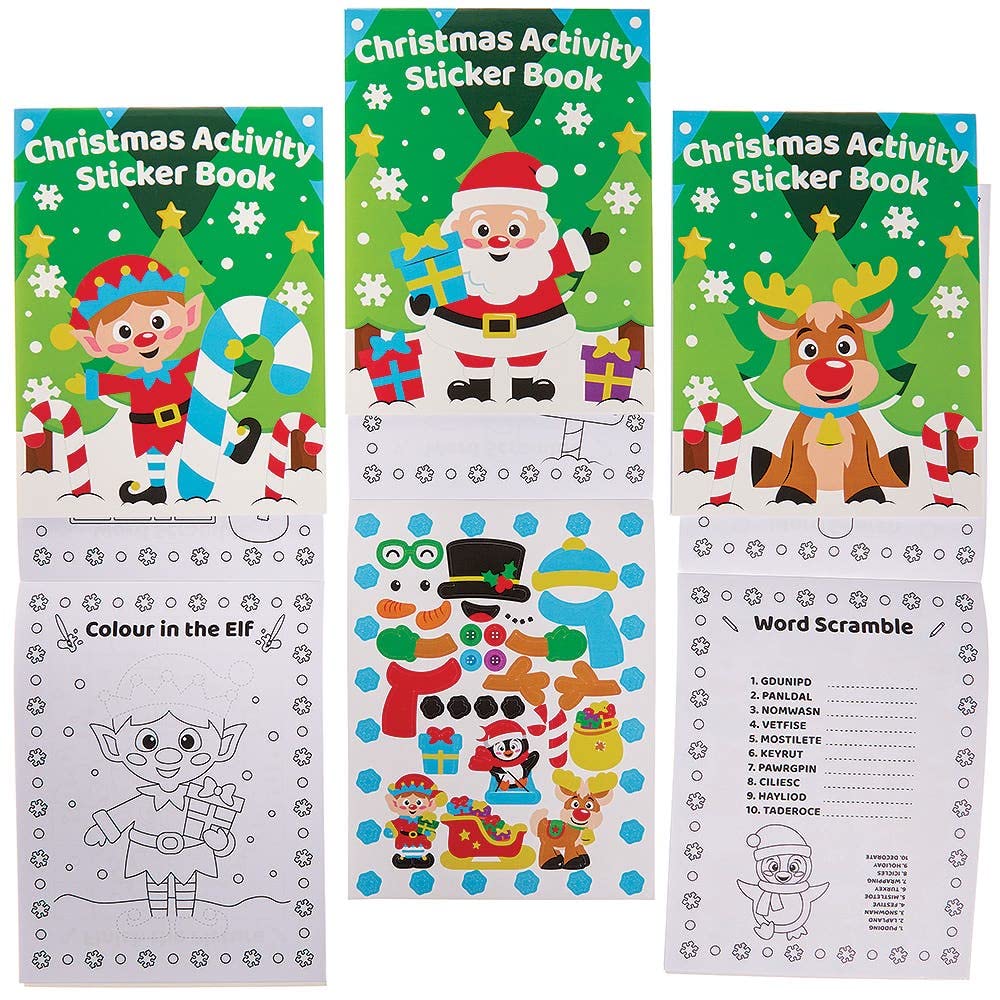 Baker Ross FX334 Christmas Sticker Activity Books - Pack of 8, Entertaining Travel Activities, Xmas Party favours, Kids Book, Multicolour