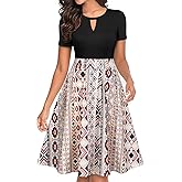 YATHON Women's Vintage Floral Flared A-Line Swing Casual Party Dresses with Pockets
