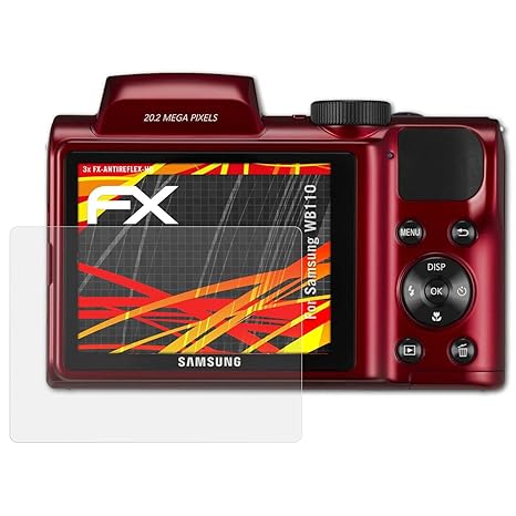 atFoliX Schutzfolie kompatibel mit Samsung WB110 Displayschutzfolie, HD-Entspiegelung FX Folie (3X)