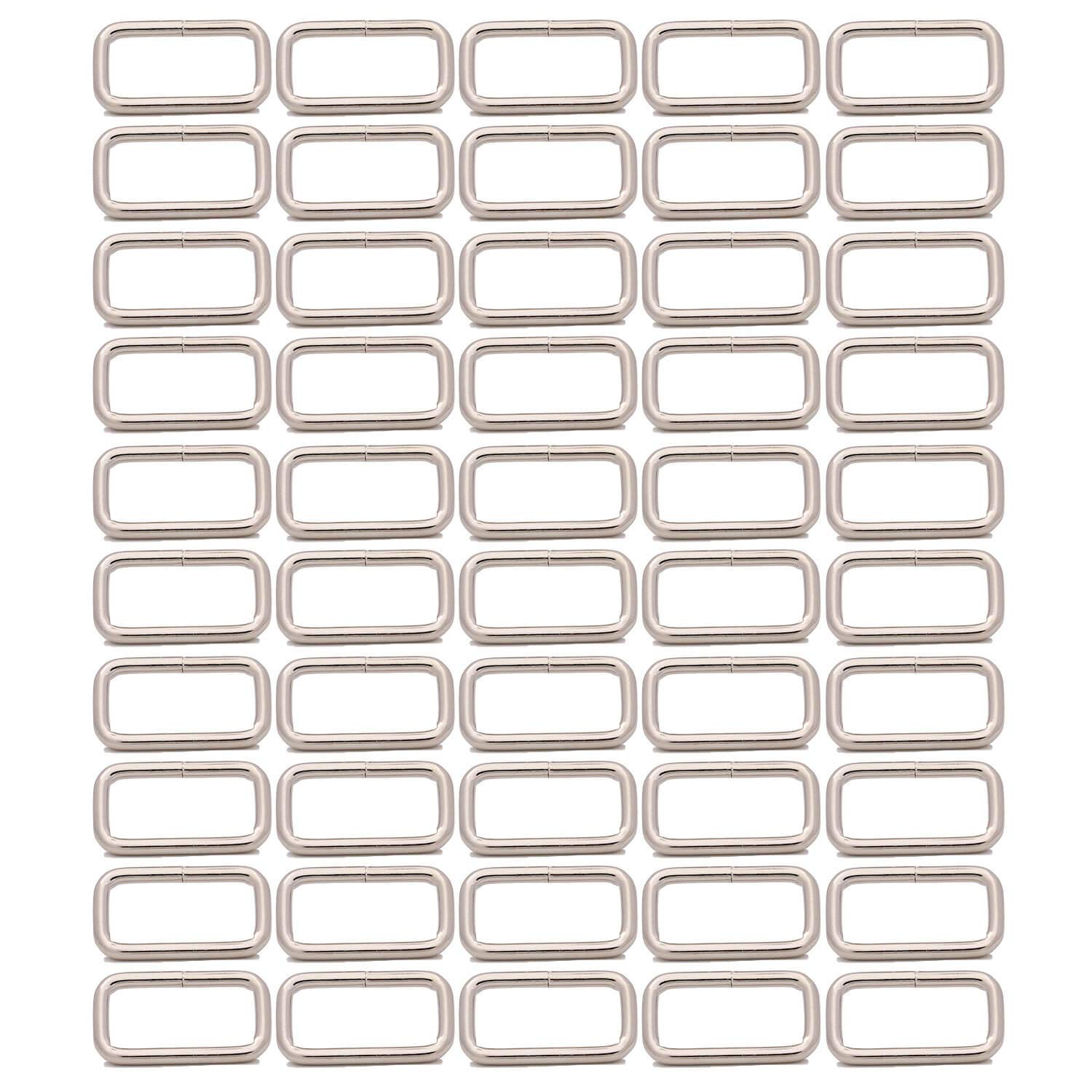 BIKICOCO Metal Rectangle Ring Buckles Square Strap Webbing Belt Rings for Bag Purse Non Welded 1 x 3/8 Inch, Silver, Pack of 50