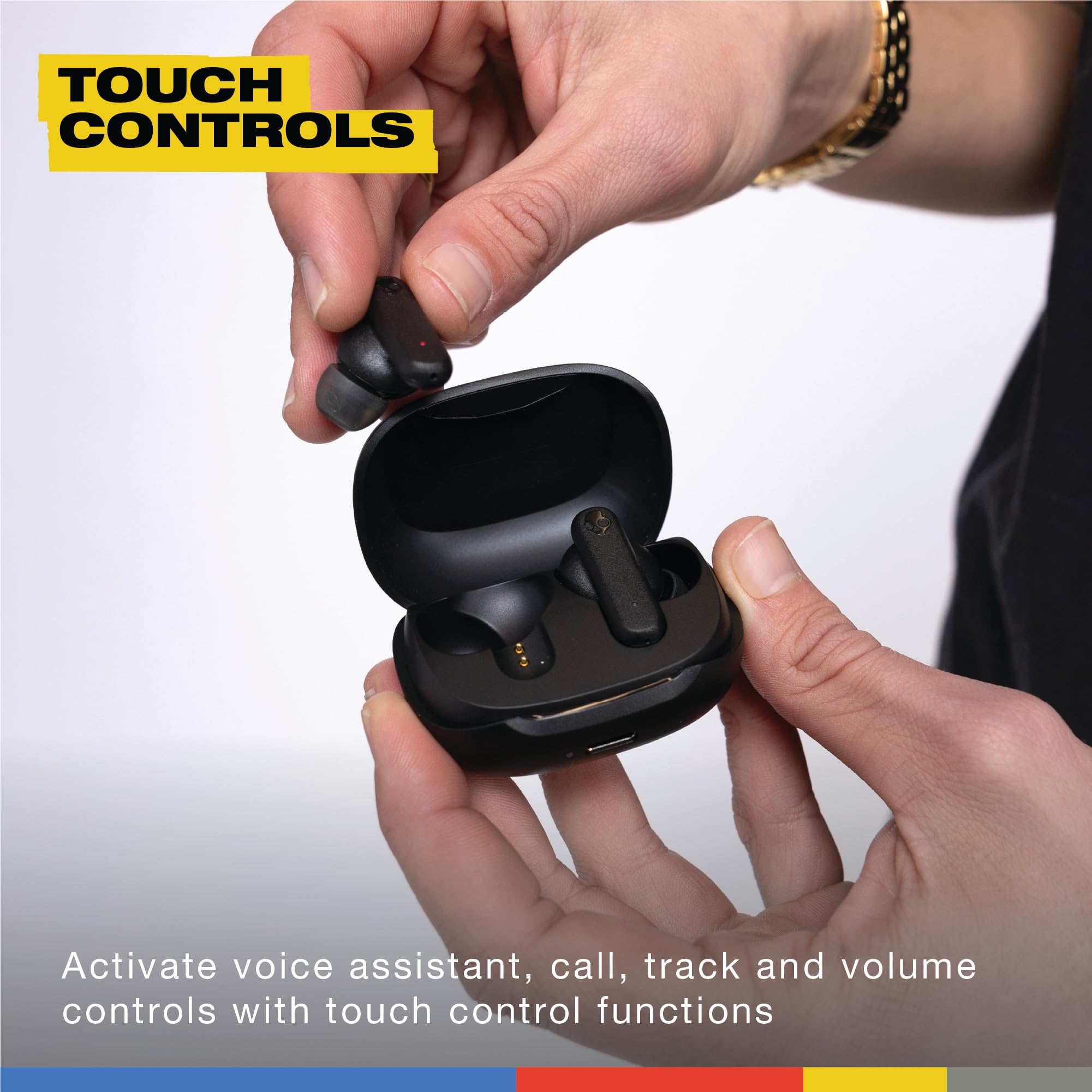 Skullcandy Smokin’ Buds Wireless Earbuds, Bluetooth Headphones, Noise Isolating Fit, Up to 20 Hours Battery, IPX4 Sweat and Water Resistant, Microphone for iPhone Android - True Black