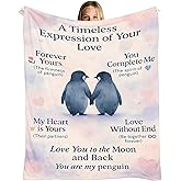 Penguin Couple Blanket – Romantic Gift for Couples, Soulmate for Him & Her, Soft Flannel Fleece Throw Blanket for Wedding, Engagement, Valentine's Day (60x50 Inches)
