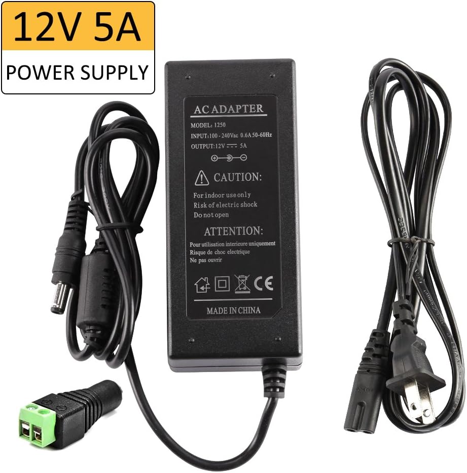 LEDMO Power Supply, Transformers, LED Adapter, 12V, 5A Max, 60 Watt Max, for LED Strip - - 