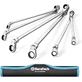 DURATECH Extra Long Flex-Head Ratcheting Wrench Set, Metric, CR-V Steel | Double Box End Wrench Set, 8x9mm, 10x11mm, 12x13mm, 14x15mm, 16x18mm, 17x19mm, with Pouch