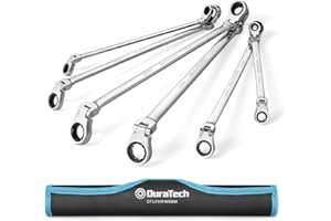 DURATECH Extra Long Flex-Head Ratcheting Wrench Set, Double Box End Wrench Set, 6-Piece, Metric 8-19 mm, CR-V Steel, with Pouch
