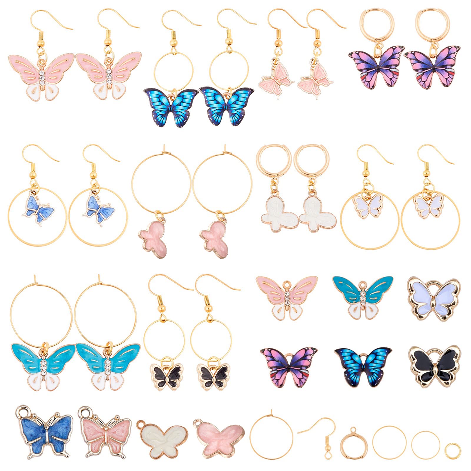 SUNNYCLUE 1 Box DIY 10 Pairs Gold Plated Enamel Butterfly Dangle Earrings Jewelry Making Starter Kit with Instruction for Girls Women Jewelry Making Supplies