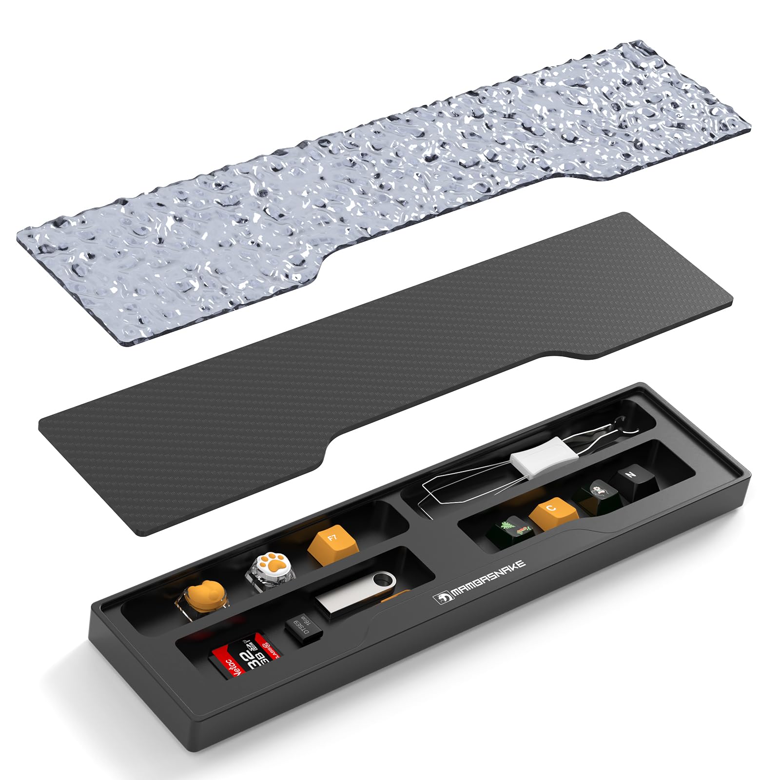 MAMBASNAKE Aluminum Alloy Keyboard Wrist Rest, Wrist Support CNC Machined Precision, Durable Ergonomic Wrist Pad for 60% with Anti-Slip Mats Office Gaming - Black