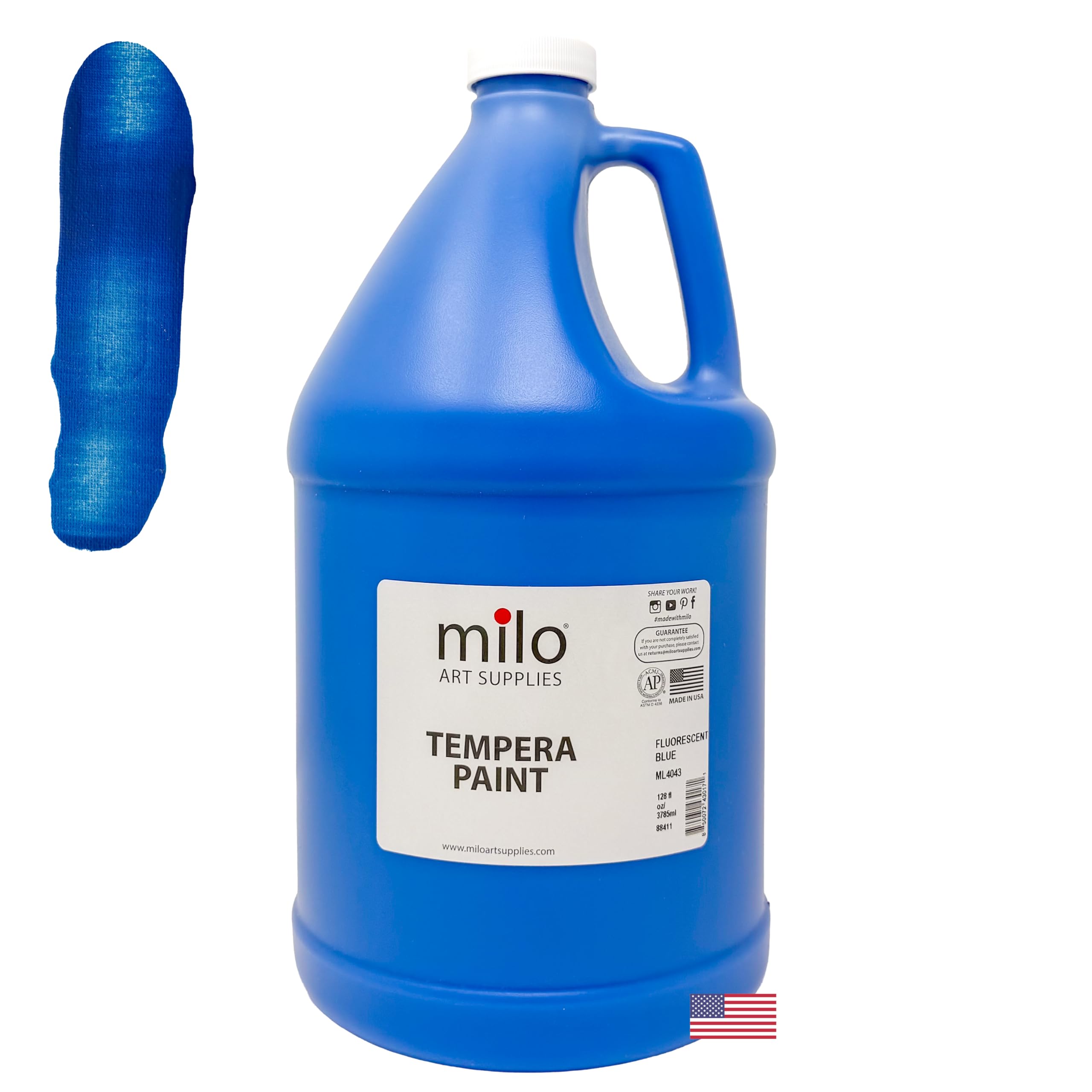 Photo 1 of milo Fluorescent Blue Neon Tempera Paint | 128 oz Bottle, 1 Gallon | Glows UV in Black Light | Non-Toxic Made in USA | Washable Bulk Art Paint for Party, Student, Classroom, Artist
