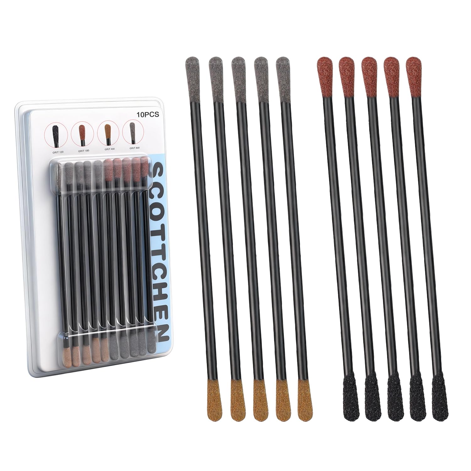 SCOTTCHEN Sanding Sticks Matchsticks Fine Detailing Sanding Grits 120/180 and 400/800-10 Pack