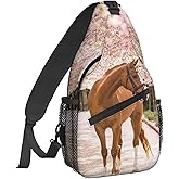 Famame 3d Cute Horse Flowers Sling Backpack Chest Bag Crossbody Shoulder Bag Gym Cycling Travel Hiking Daypack For Men Women