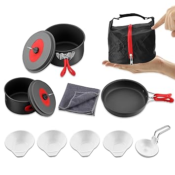 Andake 7-teiliges Kochset, für 3 bis 4 Personen, Töpfe und Pfanne aus leichten Aluminium und Edelstahl, FDA & LFGB Zertifizie