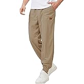 Blokehoway Men's Corduroy Casual Pants Lightweight Drawstring Elastic Waist Baggy Tapered Joggers Pants with Pockets Dark Khaki
