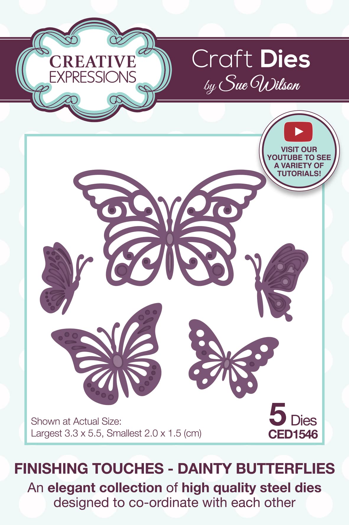 Creative Expressions Sue Wilson-Finishing Touches-Dainty Butterflies-Craft, Metal, Largest Die 3.3 x 5.5 cm