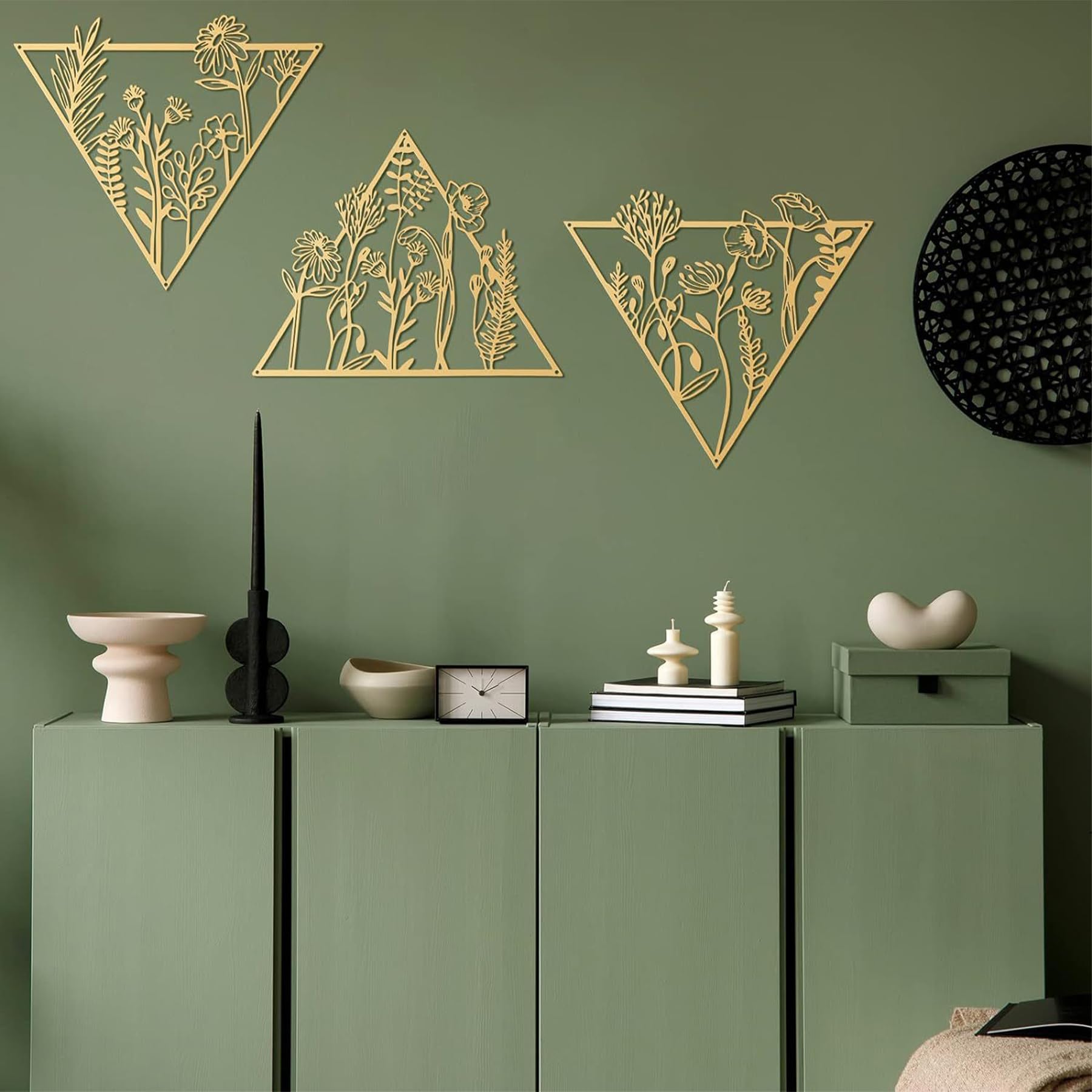 Umimiss 3CS Gold Metal Wall Art - Flower Wall Hanging Decor, Single Line Art for Bedroom, Living Room, Kitchen