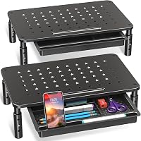 2 Pack Monitor Stand Riser - Height Adjustable Tempered Glass Desk Shelf For Computers & TVs