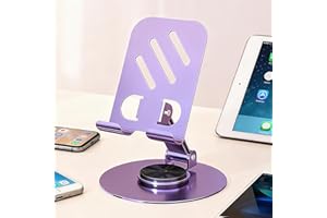 Rotating Cell Phone Stand Adjustable Foldable Desktop Phone Holder Compatible with Smartphones 4.7 to 8 Inch Purple