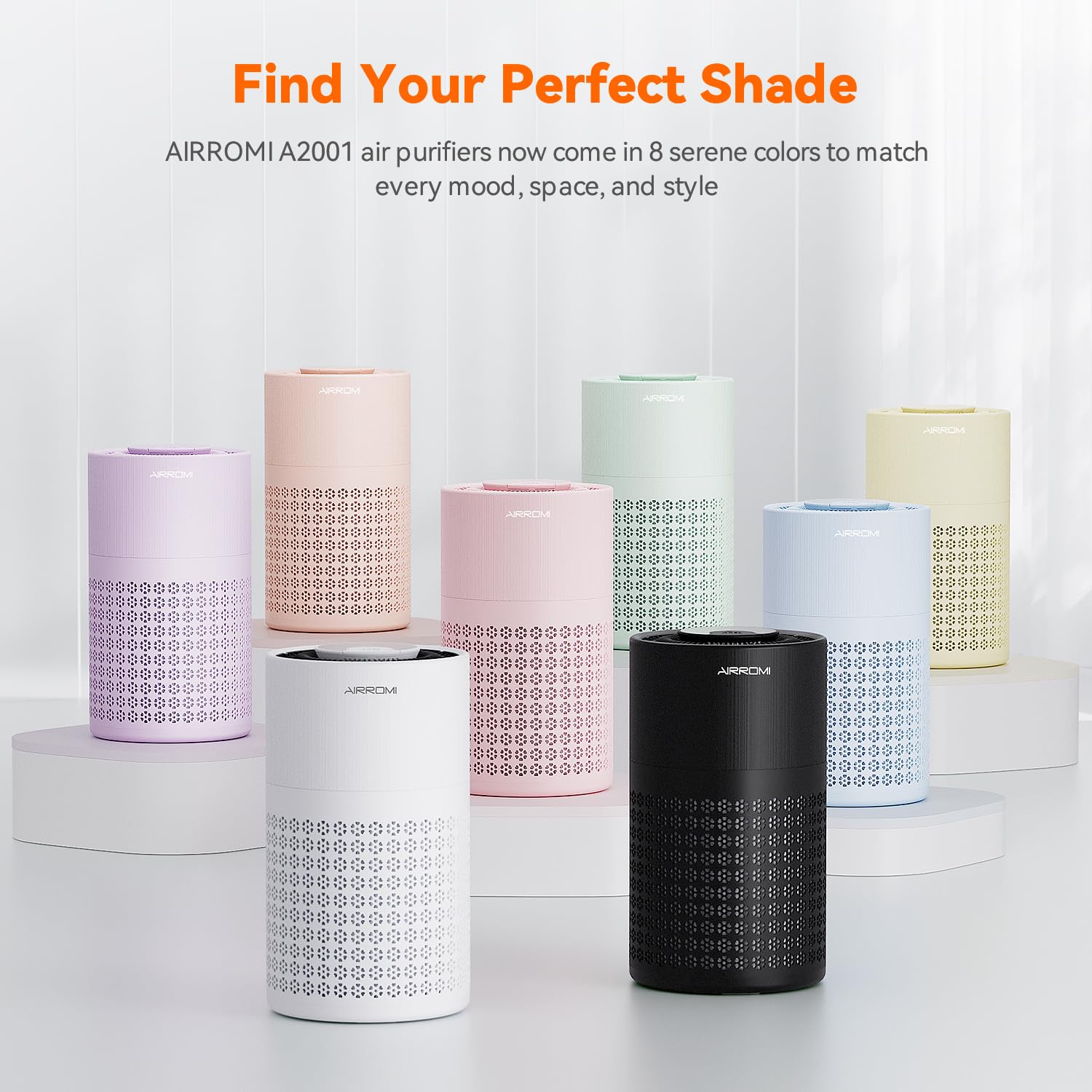 AIRROMI Air Purifier for Bedroom with HEPA 3-in-1 Filter, Pet Air Purifier for Home Cat Pee Smell, Covers Upto 990 Ft², Quiet 360° intake Air Cleaner for pet hair,allergies,Dust,Smoke A2001 White