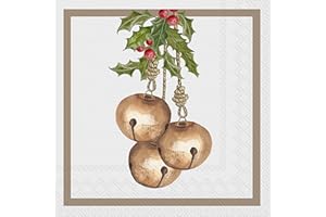 IHR Ideal Home Range Cocktail Napkins Disposable 3-Ply Paper Party Napkin Pack, 5" x 5", Jingle Bells, 20-Count