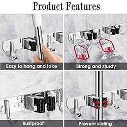 2 Racks and 3 Hooks Broom and Mop Holder Wall