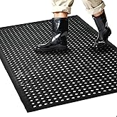 59"x 36" Commercial Anti-Fatigue Drainage Rubber Mat Roll Non-Slip Rubber Drainage Mat Heavy Duty Commercial Restaurant Bar Rubber Floor Mat with Holes Non-Slip Wet Area Use Door Mat Black