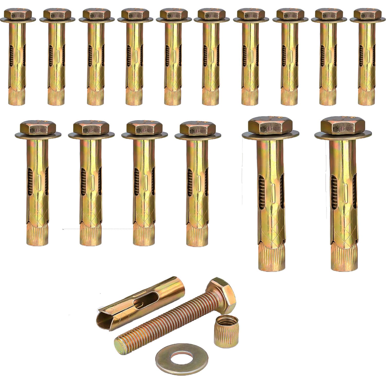 16 Pcs Expansion Screw Bolts, Hex Nut Expansion Sleeve, Anchor Bolts Heavy Duty Fixing, Concrete Masonry Brick Wall Fixings (M6/M8/M10)