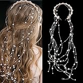 CRAFTYMELODY Imitation Pearl Bride Wedding Headband Bridal Headpiece Tassel Hair Vine Evening Party Multi-Layer Beaded Princess Hair Accessories for Women Bridesmaid Prom Party