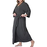 iFigure Women's Plus Size Long Robe Full Length Bathrobes Kimono Dressing Gown Sleepwear Maternity Delivery Robes with Pocket