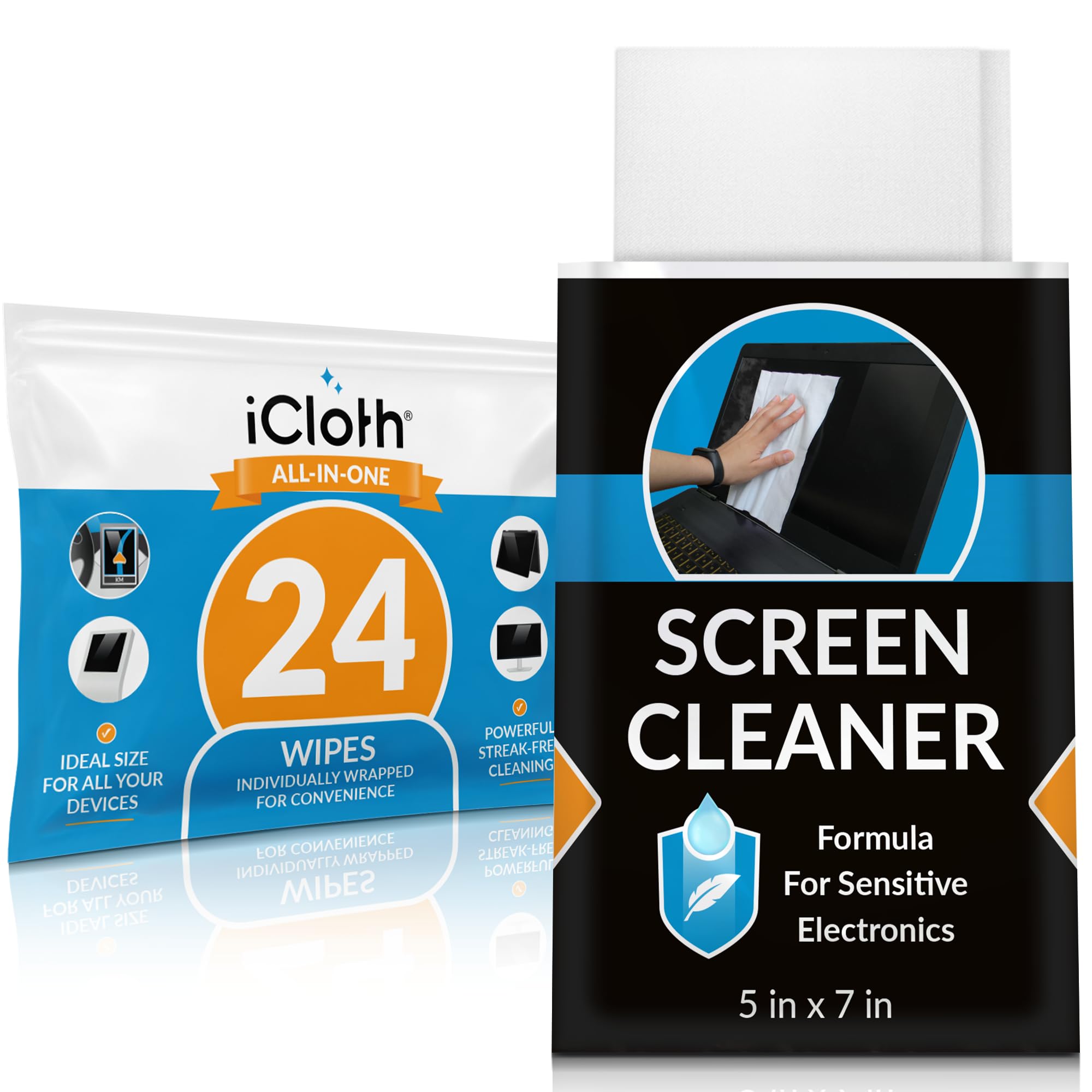 Photo 1 of Screen Cleaner Wipes by iCloth – Individually Wrapped – Travel Size – Streak-Free (24 Large Wipes)