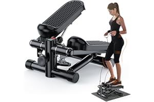 KitGody Mini Stair Stepper for Exercise, Stair Stepper 330 lb Capacity, Workout Stepper Machine for Exercise at Home, Step Machine with Resistance Bands, Glossy Black