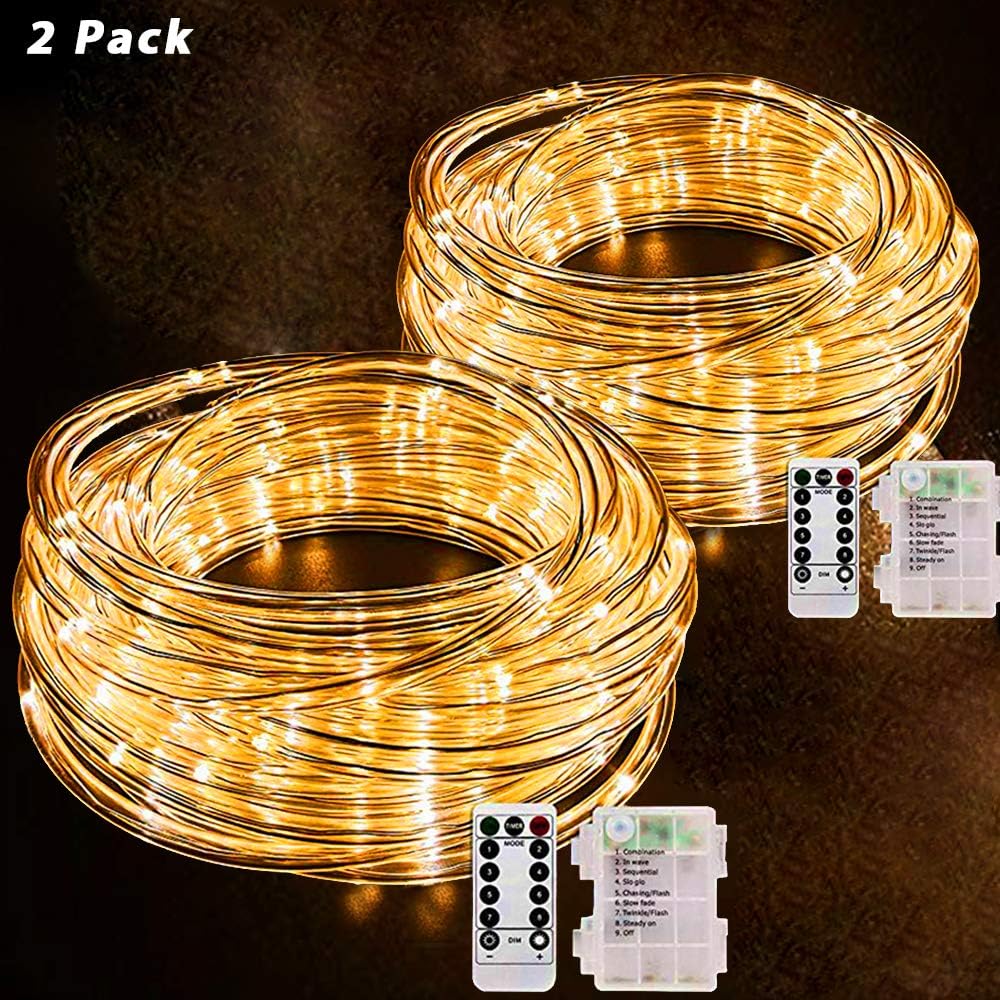 Kohree 50/100 LED Rope String Lights Battery Operated String Tube Lights Remote Control